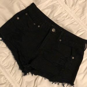 High waist black cut off shorts